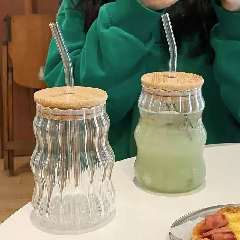 Glass Jar with Straw | Large Transparent Cup
